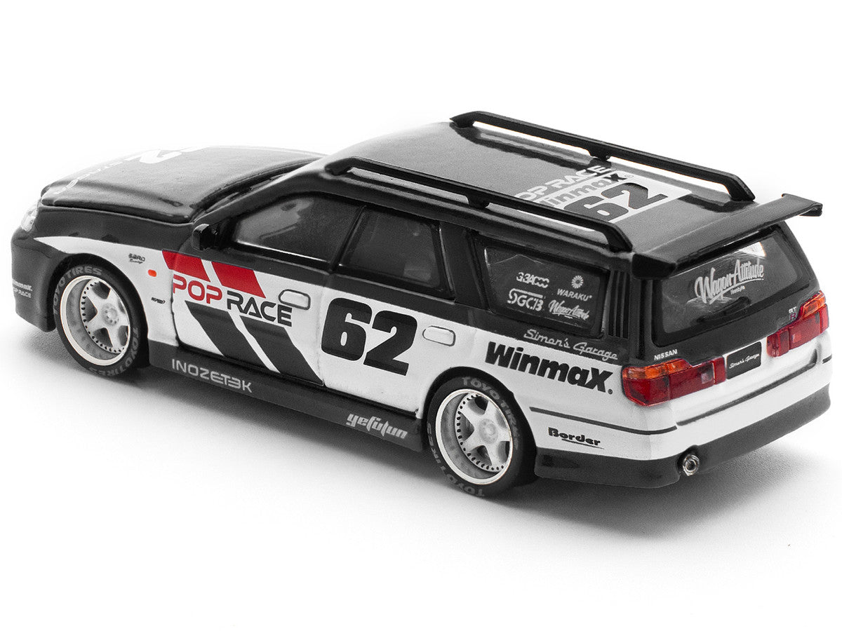 GT-R Stagea RHD (Right Hand Drive) #62 "Simon's Garage" Black with White Sides 1/64 Diecast Model Car by Pop Race Pop Race