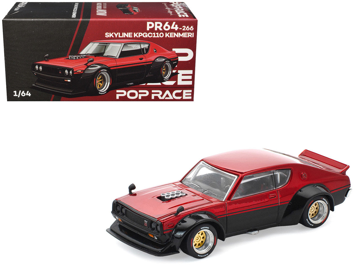 Skyline KPGC110 "Kenmeri" RHD (Right Hand Drive) Red Metallic and Black 1/64 Diecast Model Car by Pop Race Pop Race