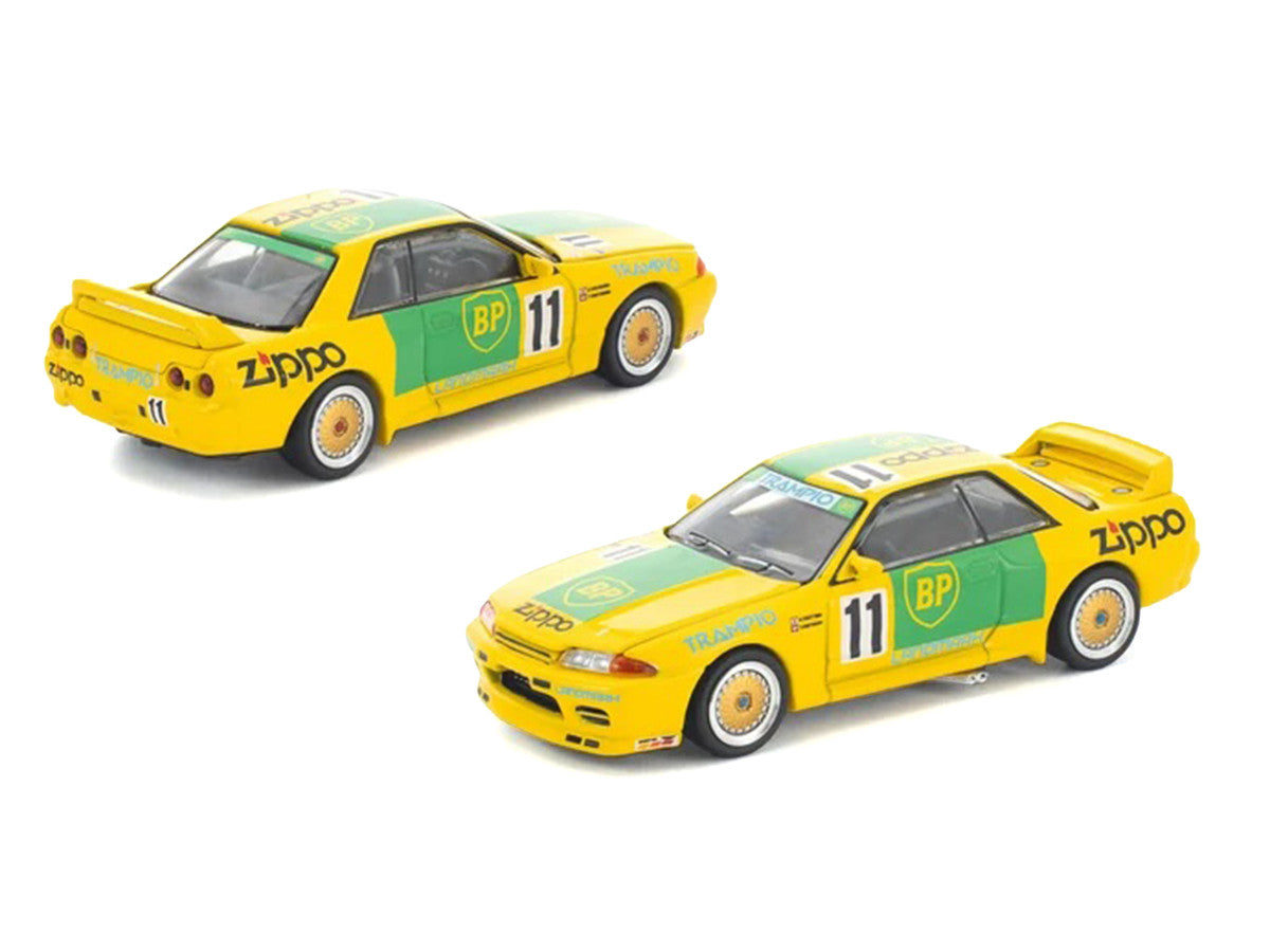 Skyline GT-R R32 RHD (Right Hand Drive) #11 Yellow with Green Graphics "Group A" (1993) 1/64 Diecast Model Car by Pop Race Pop Race