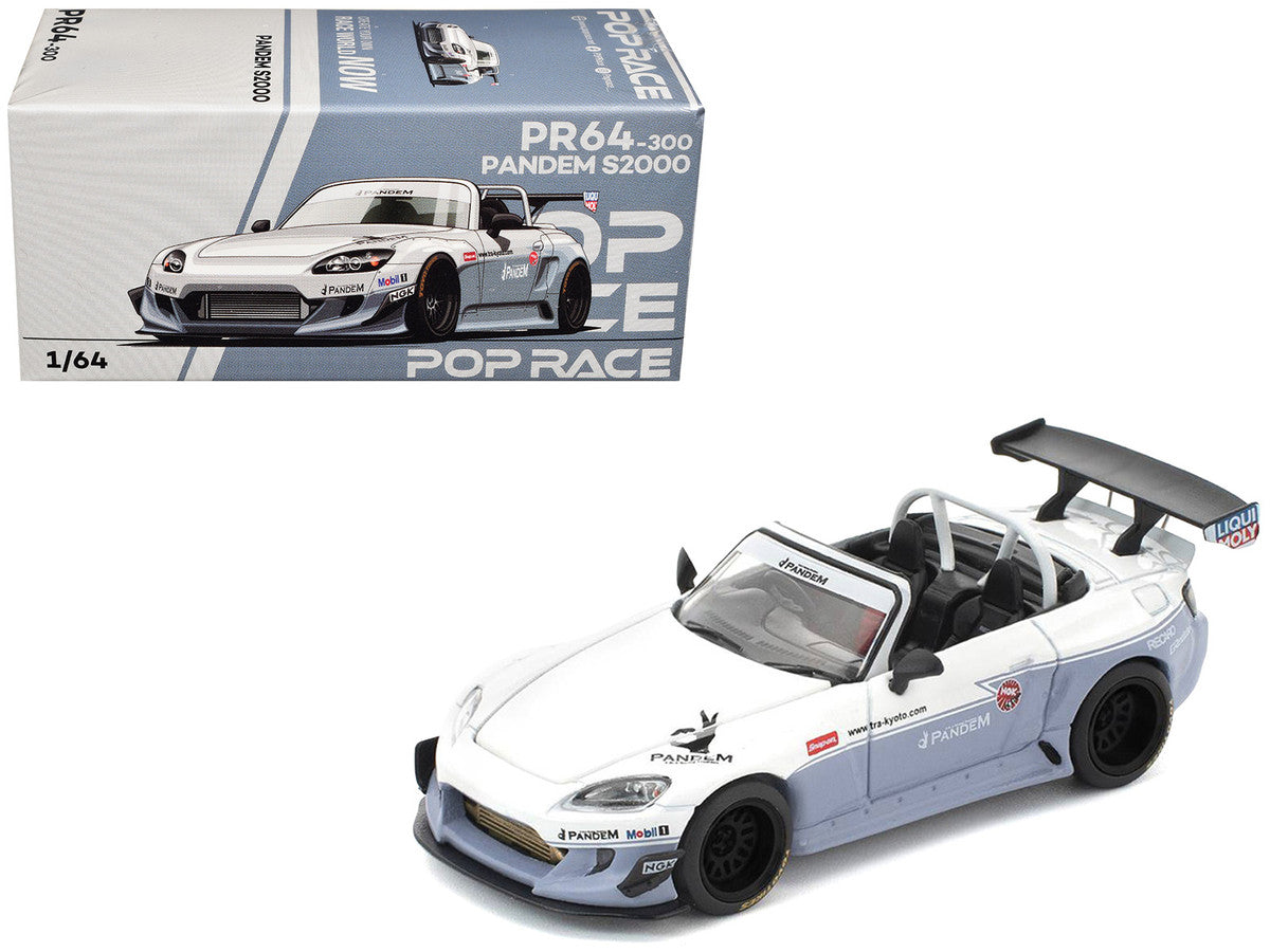 Honda Pandem S2000 RHD (Right Hand Drive) White and Blue Gray 1/64 Diecast Model Car by Pop Race Pop Race