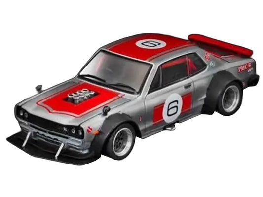 Skyline GT-R V8 Drift "Hakosuka" RHD (Right Hand Drive) #6 Silver Metallic with Red Stripes "APA XPO 2025 Exclusive" 1/64 Diecast Model Car by Pop Race Pop Race