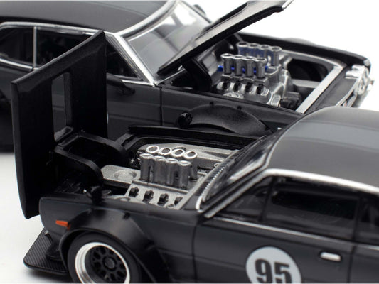 Skyline GT-R V8 Drift "Hakosuka" RHD (Right Hand Drive) #95 Black and Datsun Laurel C130 RHD (Right Hand Drive) Black 2 Car Box Set "Hong Kong Toycar Salon 2025" 1/64 Diecast Model Car by Pop Race-1