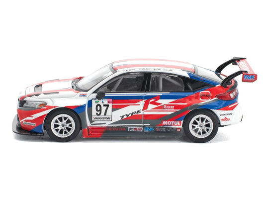 Honda Civic Type R TCR #97 "M&K Racing" White with Blue and Red Graphics 1/64 Diecast Model Car by Pop Race Pop Race