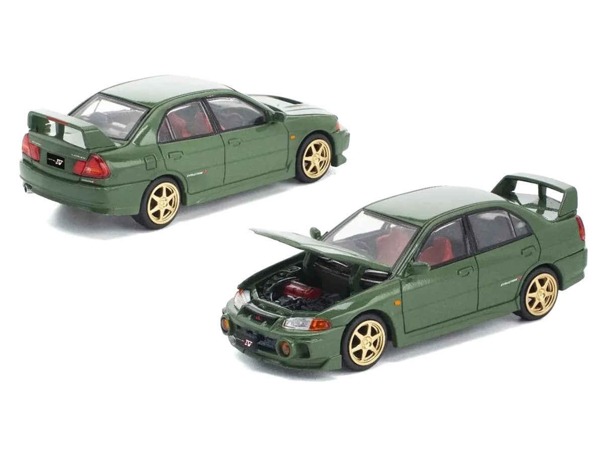 Mitsubishi Lancer Evolution IV RHD (Right Hand Drive) Green with Red Interior and Gold Wheels "Enigma Exclusive Edition" 1/64 Diecast Model Car by Pop Race Pop Race