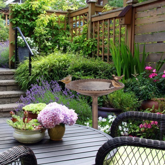 Antique Gold Freestanding Pedestal Bird Bath Feeder