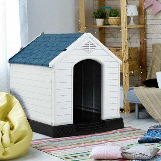 Plastic Waterproof Ventilate Pet Puppy House - Color: Blue - Size: M W2B