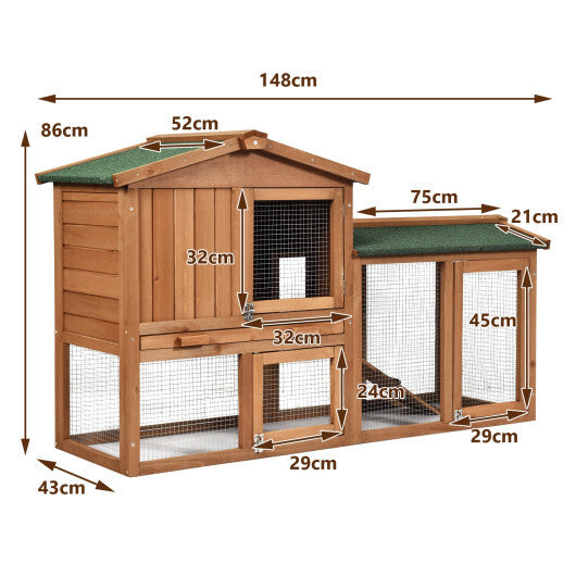58 Inch Weatherproof Wooden Rabbit Hutch-Brown