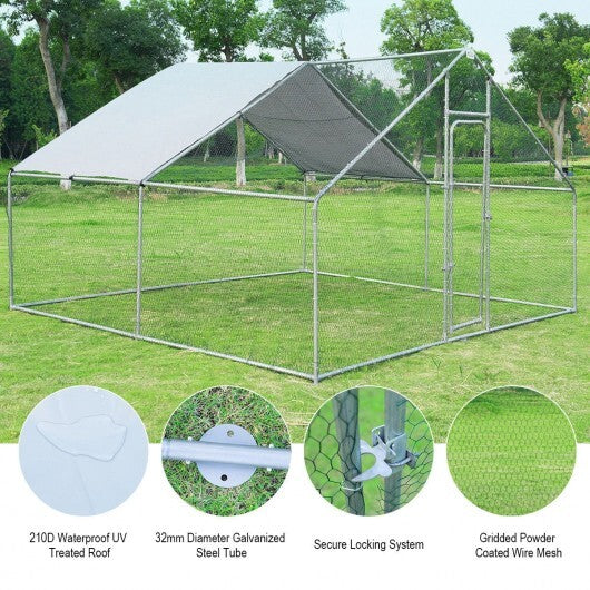 13 x 13 Feet Walk-in Chicken Coop with Waterproof Cover for Outdoor Backyard Farm