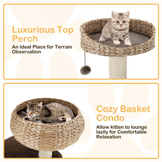 41 Inch Rattan Cat Tree with Napping Perch-Brown - Color: Brown W2B