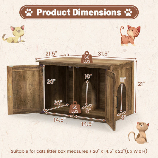 Flip Top Hidden Cat Washroom Furniture with Double Barn Doors and Removable Divider W2B