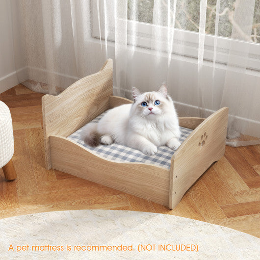 Elevated Pet Bed Frame with Rails and Cute Headboards-Walnut W2B
