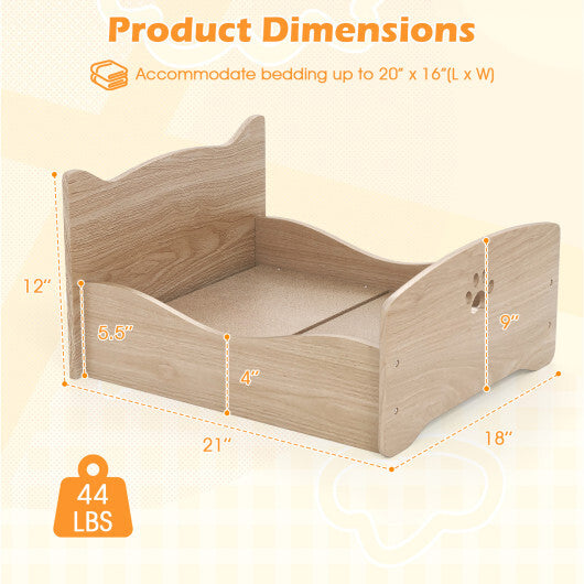 Elevated Pet Bed Frame with Rails and Cute Headboards-Walnut W2B