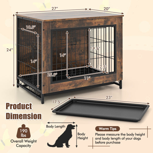 Dog Crate Furniture with Double Lockable Doors and Removable Pull-out Tray-M W2B