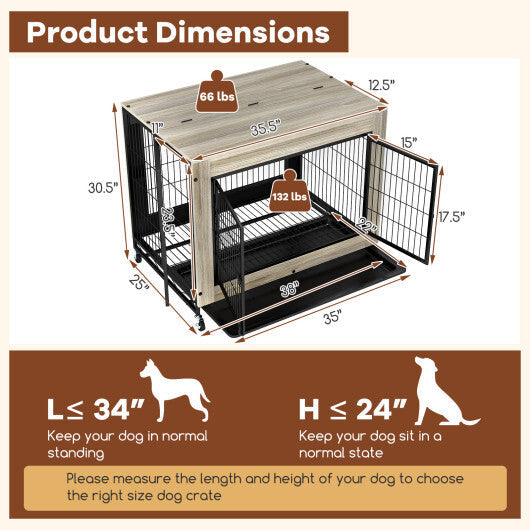 Industrial Dog Kennel with Flip-up Top 3 Lockable Doors and Removable Tray-Rustic Brown W2B