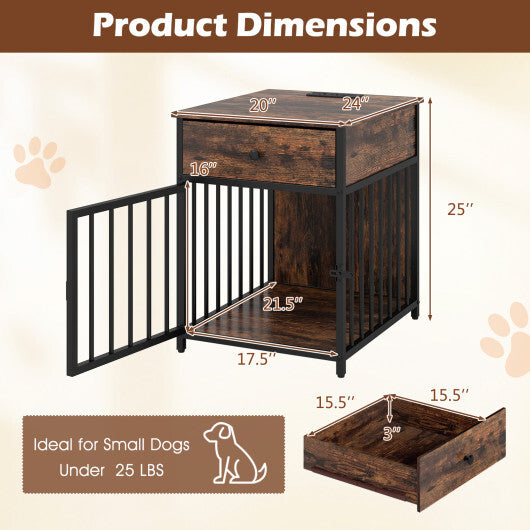 Dog Crate Furniture for Small Dogs Wooden Puppy Kennel with Charging Station-Rustic Brown W2B