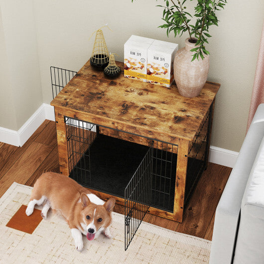 Dog Crate Furniture with Cushion and Double Doors for Small/Medium Dogs-33 Inches W2B