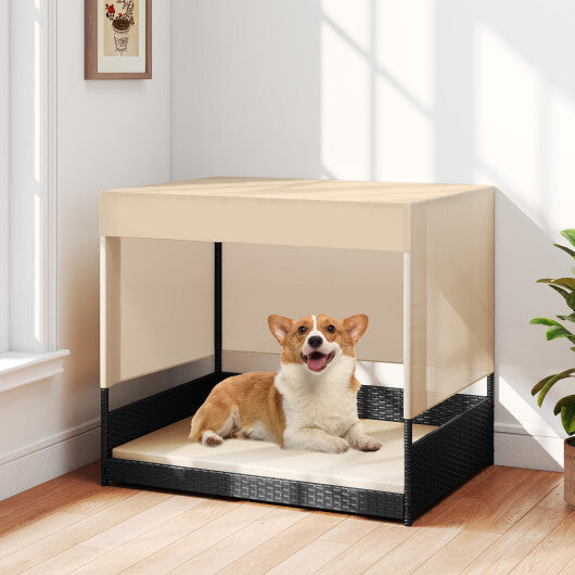 Elevated Wicker Dog House for Small to Medium Breeds-Black W2B
