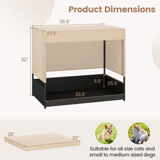 Elevated Wicker Dog House for Small to Medium Breeds-Black W2B