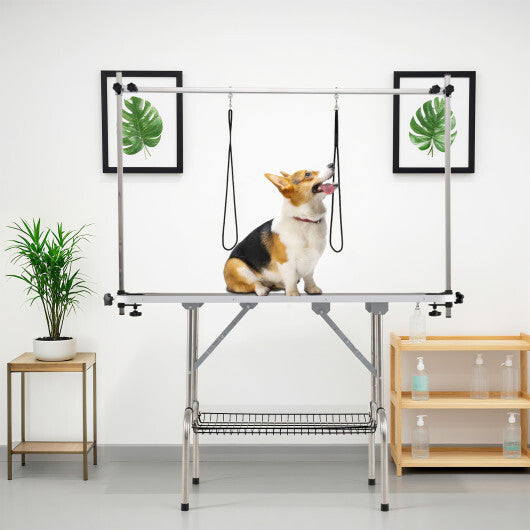 Foldable Dog Grooming Table with Height Adjustable Arms-Black W2B