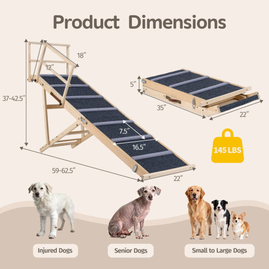 6-level Height Adjustable Foldable Dog Ramp for High Bed Couch-Dark Gray W2B