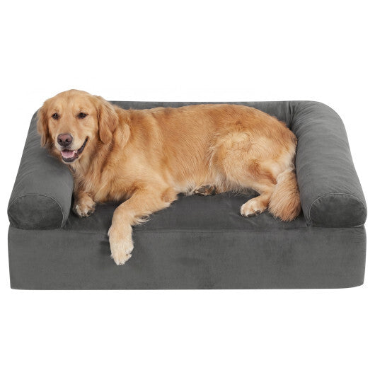 Cooling Gel Memory Foam Dog Bed for Medium Dogs with Washable Cover-Light Gray W2B