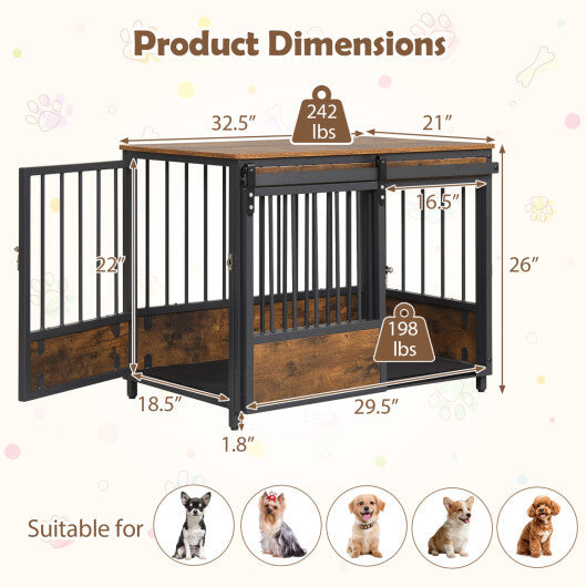 Furniture Style Dog Crate with 2 Doors and Safety Latch and Dog Mat-Rustic Brown W2B