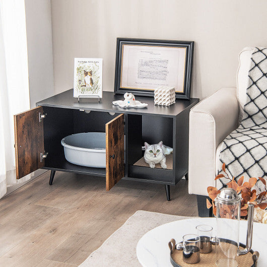 Cat Litter Box Enclosure with Double Door Cabinet W2B