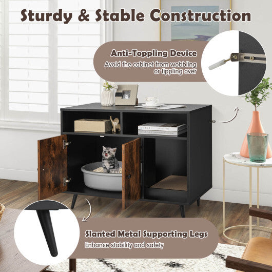 Cat Litter Box Enclosure with Storage Compartments and Pet Scratcher W2B