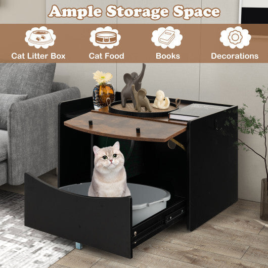 Cat Litter Box Enclosure with Pull-out Drawer-Black W2B