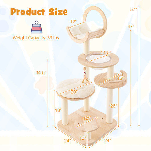 4-in-1 Large Wooden Cat Tower with Space Capsule Nest for Indoor Cats W2B