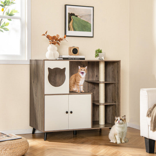 Cat Litter Box Enclosure with 3 Sisal Scratching Posts for Indoor Cats-Natural W2B