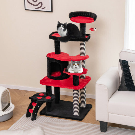 Gothic Cat Tree with Cat Bed Cat Condo and Sisal Scratching Post-Black & Red W2B