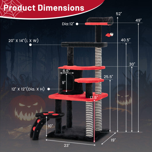 Gothic Cat Tree with Cat Bed Cat Condo and Sisal Scratching Post-Black & Red W2B