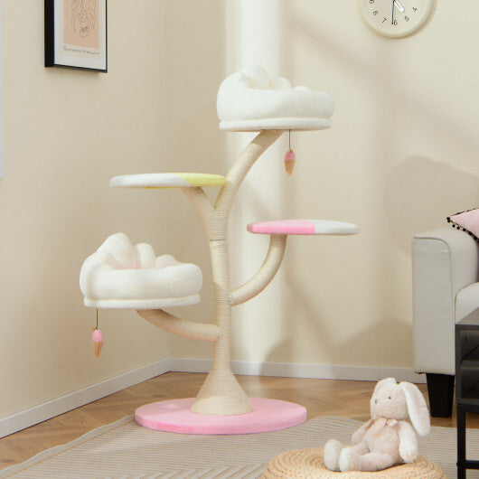 Multi-Layer Cat Tree Cat Tower with 2 Cat Perches 2 Platforms-Pink W2B