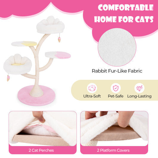 Multi-Layer Cat Tree Cat Tower with 2 Cat Perches 2 Platforms-Pink W2B