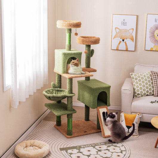 Multi-level Cactus Cat Tree with Scratching Posts Ladder Double Condos and Toys Bed-Green W2B