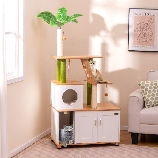 Hidden Cat Washroom with Cat Tower for Indoor Cats-White W2B