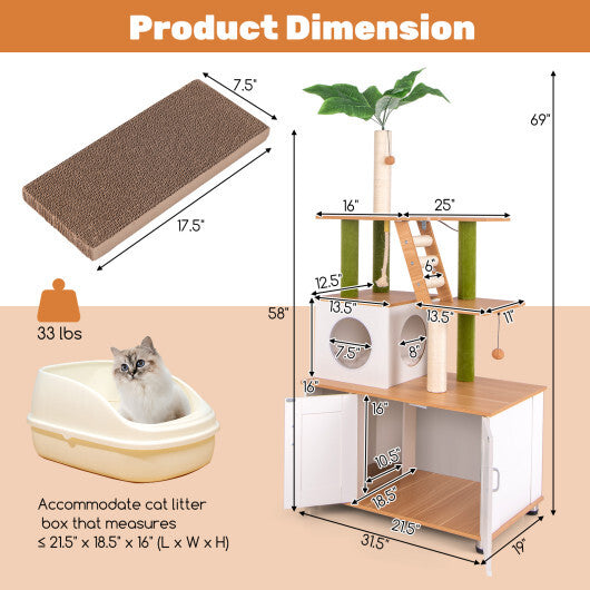 Hidden Cat Washroom with Cat Tower for Indoor Cats-White W2B