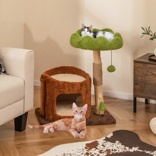 Multifunctional Cat Tree Cat Tower with Scratching Posts and Top Perch-Brown W2B