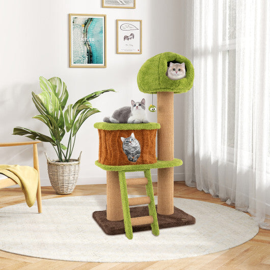 Cute Cat Tree for Indoor Cats with Mushroom-shaped Nest Condo and Climbing Ladder-Green W2B