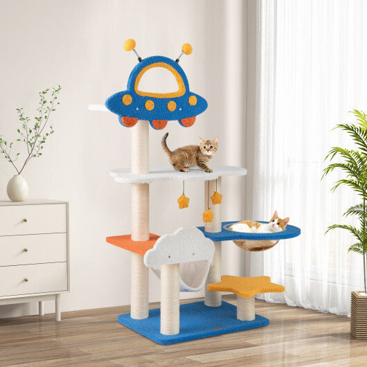 49 Inches Tall Cat Tree with UFO Top Perch Space Capsule and Sisal Scratching Posts-Blue W2B