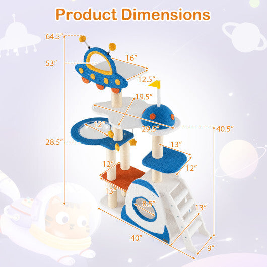 Space Theme Cat Tree Multi-level Cat Tower with Sisal Covered Scratching Posts-Multicolor