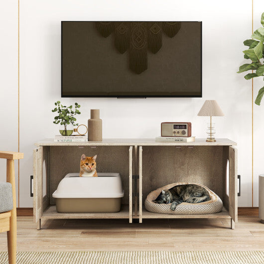 Cat Litter Box Enclosure for 2 Cats Modern Kitty Litter Box Furniture Hidden-White W2B