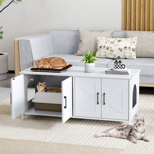 Cat Litter Box Enclosure for 2 Cats Modern Kitty Litter Box Furniture Hidden-White W2B
