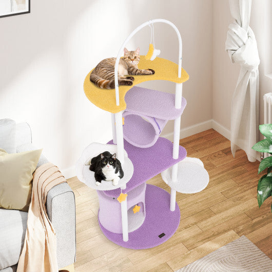 62 Inches Large Cat Tower with Metal Frame and Jumping Platforms-Purple W2B