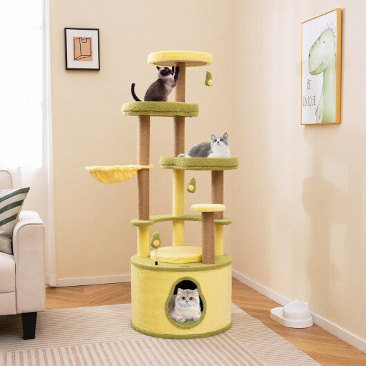 Large Avocado Cat Tree Multi-level Cat Tower with Private Condo-Green W2B