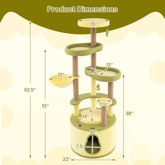 Large Avocado Cat Tree Multi-level Cat Tower with Private Condo-Green W2B