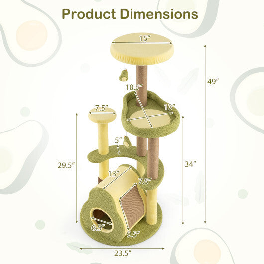 Freestanding Multi-level Avocado Cat Tower with Private Condo-Green W2B