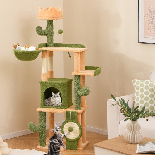 63 Inch Cactus Cat Tree with Sisal Scratching Posts and Board for Indoor Cats W2B