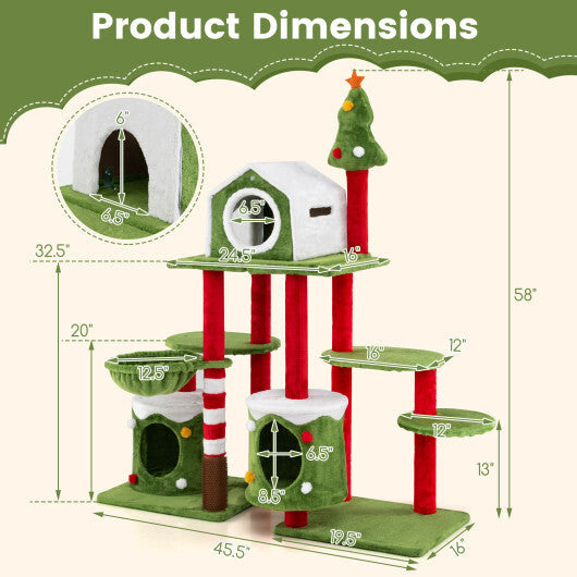 58 Inch Tall Cat Tree Tower Multi-level Pet Climbing and Jumping Tower Furniture with Condos W2B